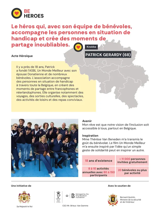 Pagina 12 van de BeHeroes-brochure 2026, over Patrick Gerardy