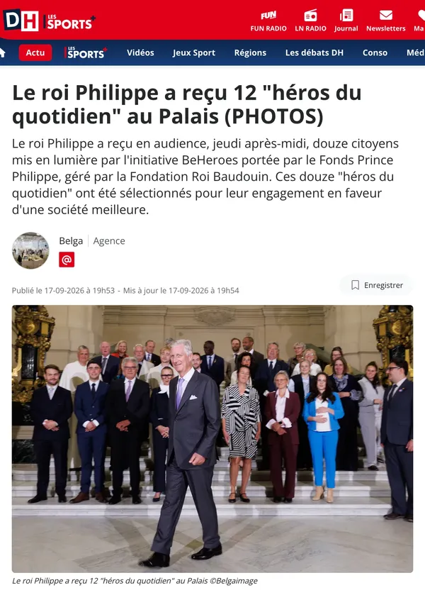 Begin van het artikel in La DH: titel, inleiding en foto