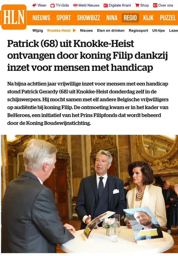 Begin van het artikel in HLN: titel, inleiding en foto